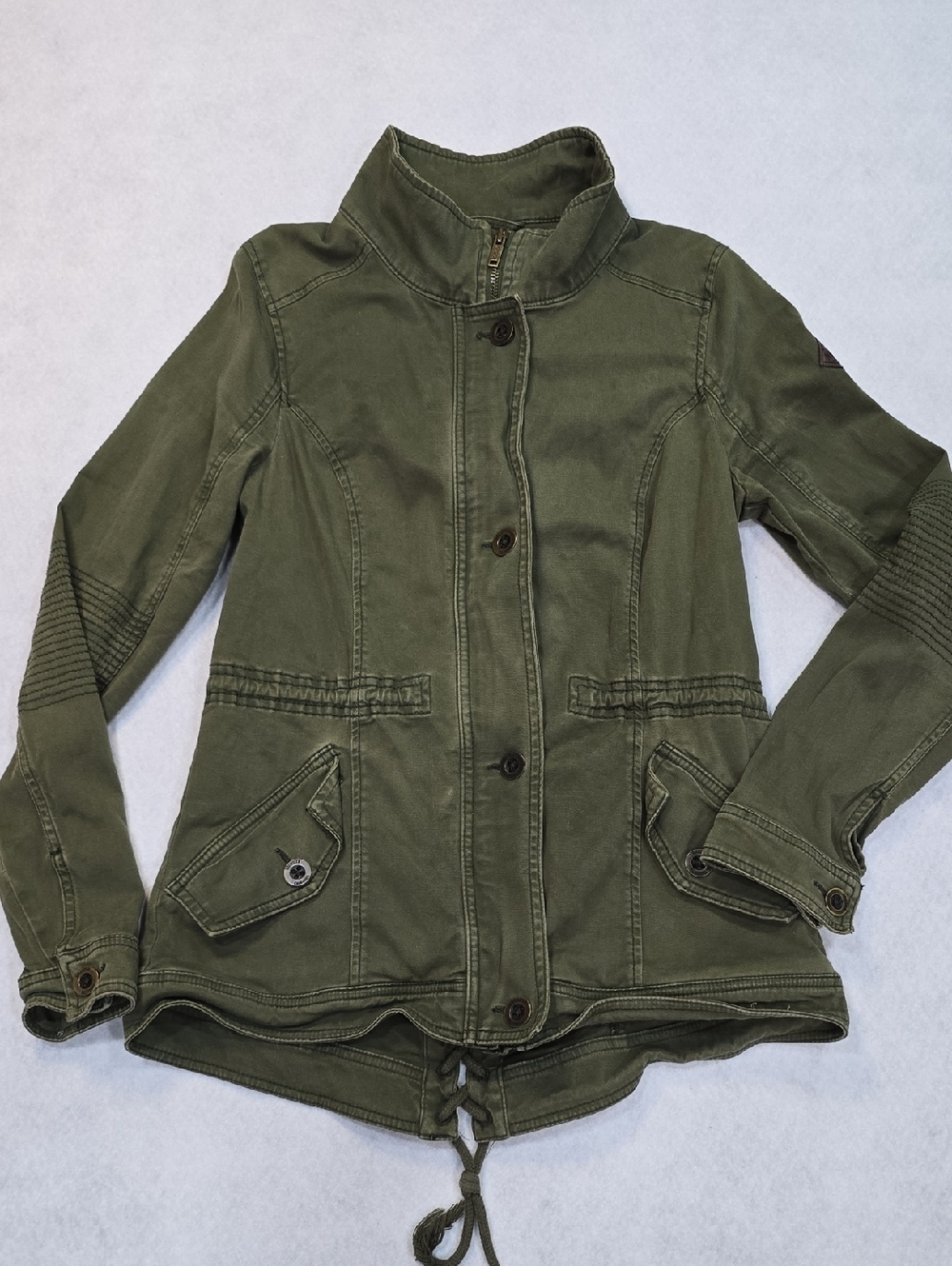 Hollister Womens Olive Green Utility Jacket Moto Sleeve‎ Lace Up Back Y2K Medium
